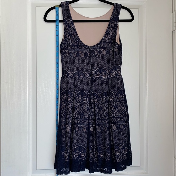 Navy Blue and Peach Lace Forma Dress - Picture 2 of 3